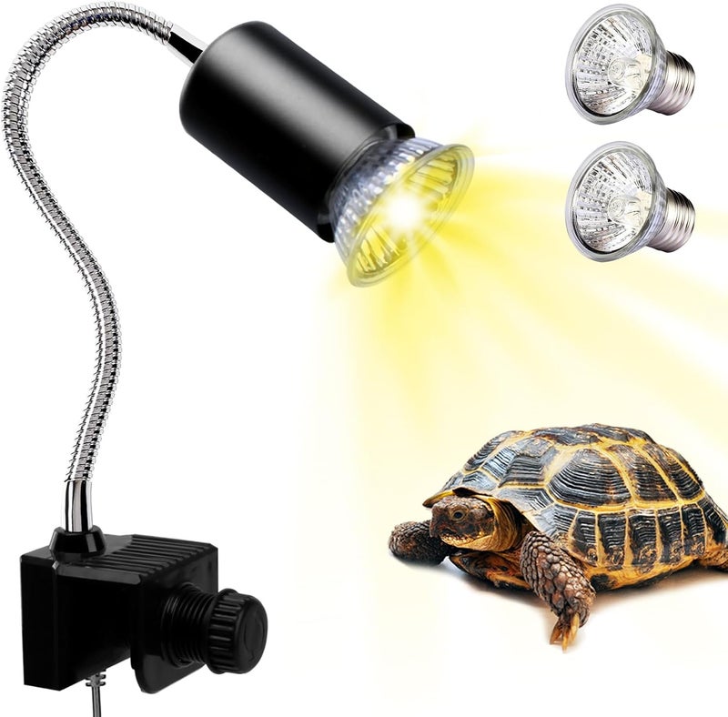 PewinGo Reptile Heat Lamp, UVA UVB Light for Aquarium Turtle Tank, with 2 * 50w Basking Bulb and 360° Swivel Clamp Stand for Tortoise, Snake, Frog, Lizard, Cockatoo, Chameleon. Halogen, Yellow Light - Image 1
